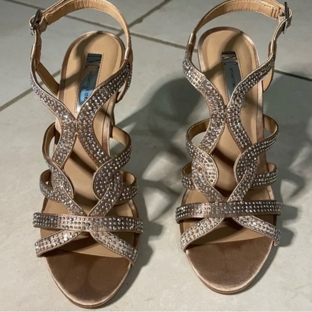 INC International Concepts Tan Strappy Sandals with Rhinestones